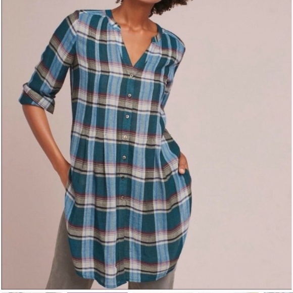NWT Anthropologie Akemi + Kin Tunic Wool Blend Top Long Length Button Plaid Sz L - Picture 13 of 13